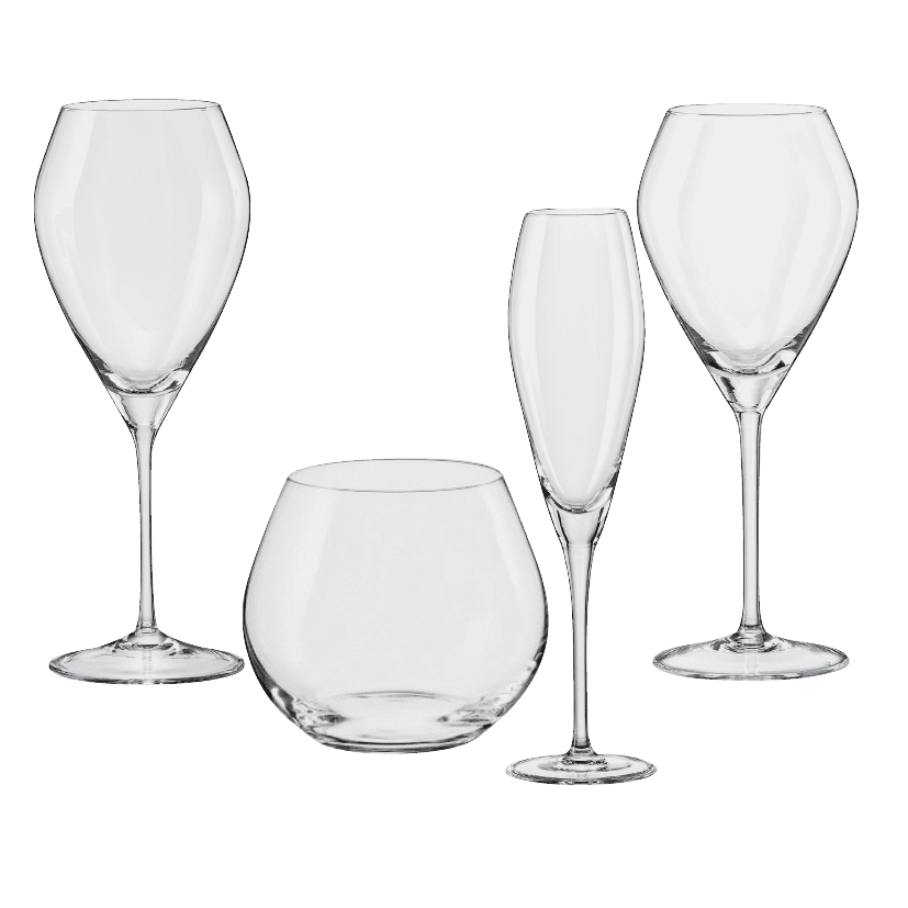 Assortiment sets van 4 water-, wijn- of champagneglazen Exclusive